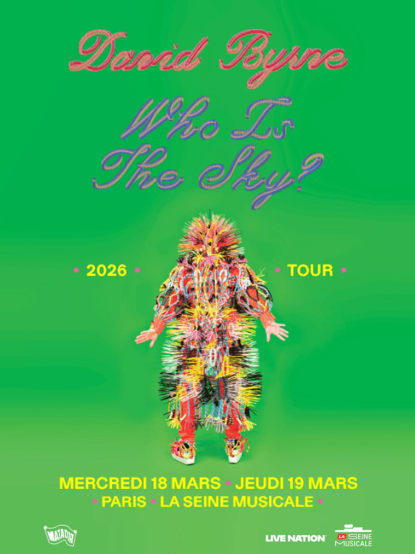 Affiche du concert David Byrne à la Seine Musicale, offre Crédit Mutuel 1 place achetée = 1 offerte