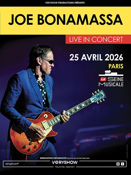 Affiche du concert Joe Bonamassa à la Seine Musicale, offre Crédit Mutuel 1 place achetée = 1 offerte